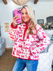 Christmas Toile Printed Quilted Jacket-Red