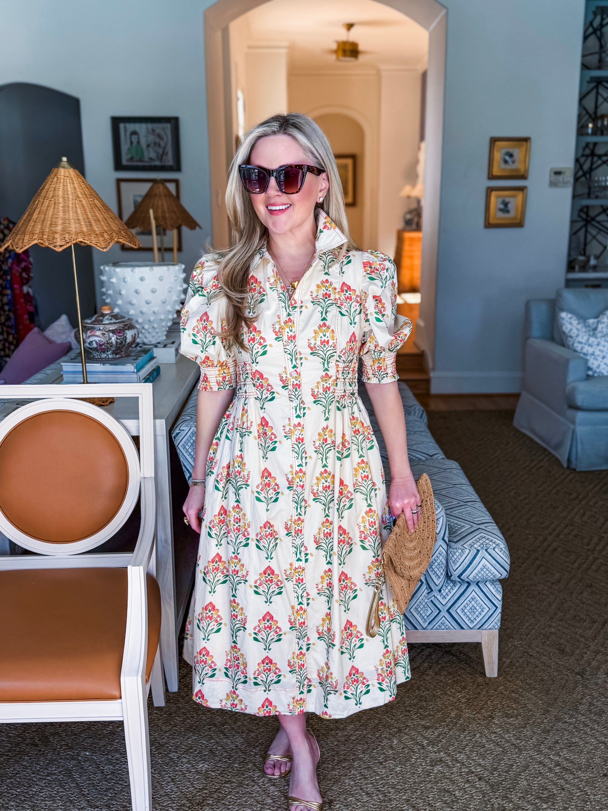 Wildflower Grace Midi Shirt Dress-Cream