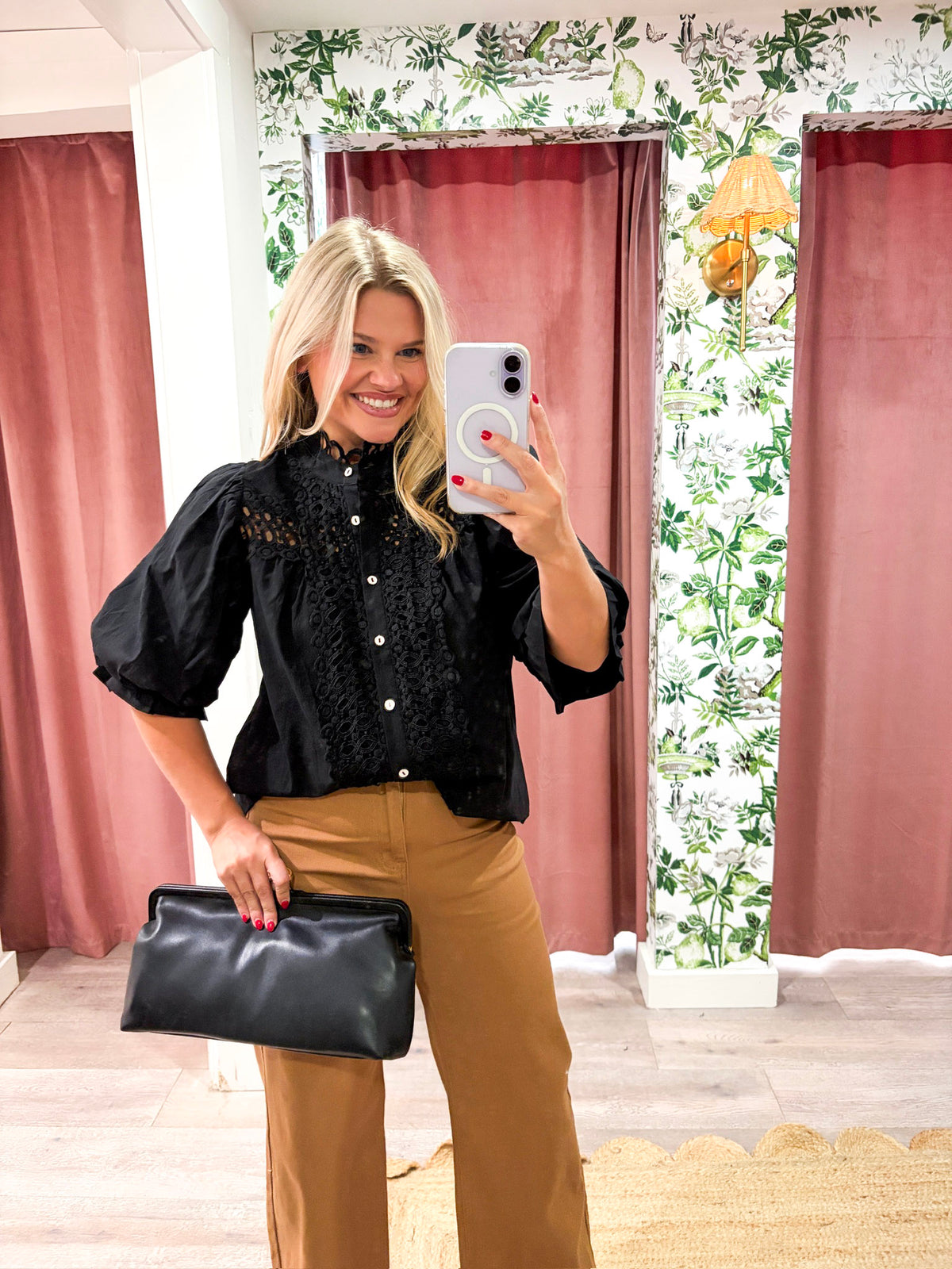 Rosemere Button Down Top-Black