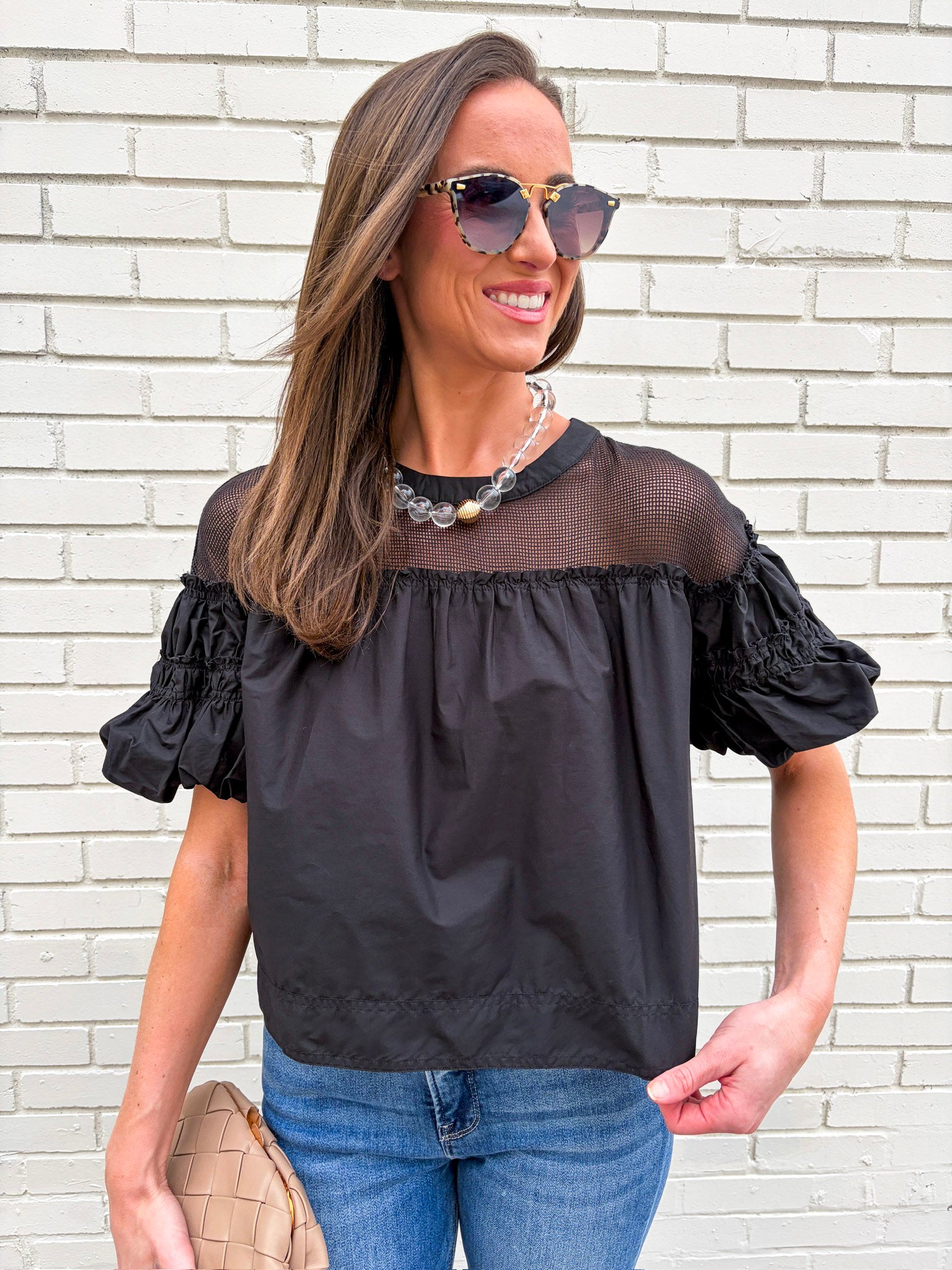 Sheer Romance Bubble Top-Black