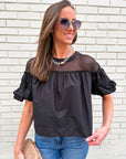 Sheer Romance Bubble Top-Black