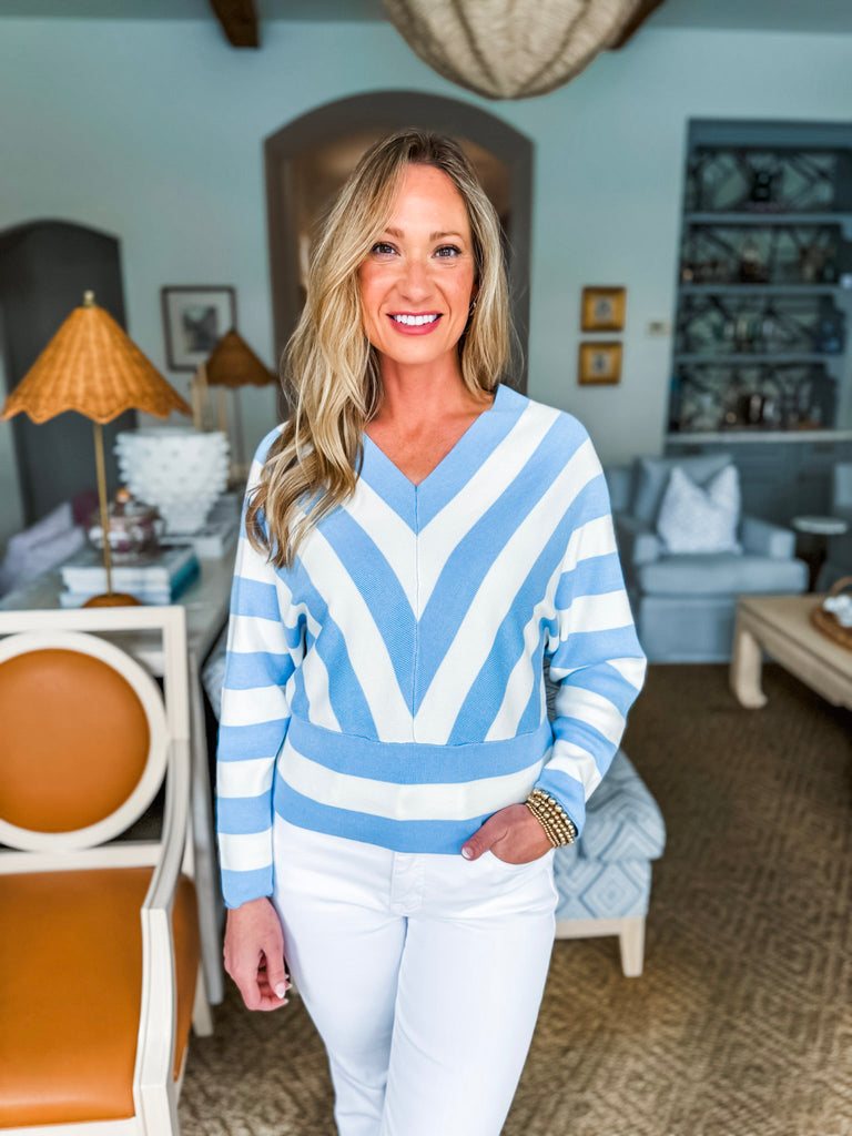 Double Down Striped Sweater- Ivory Sky