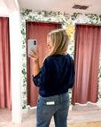 Eleanor Bubble Sleeve Sweatshirt-Navy