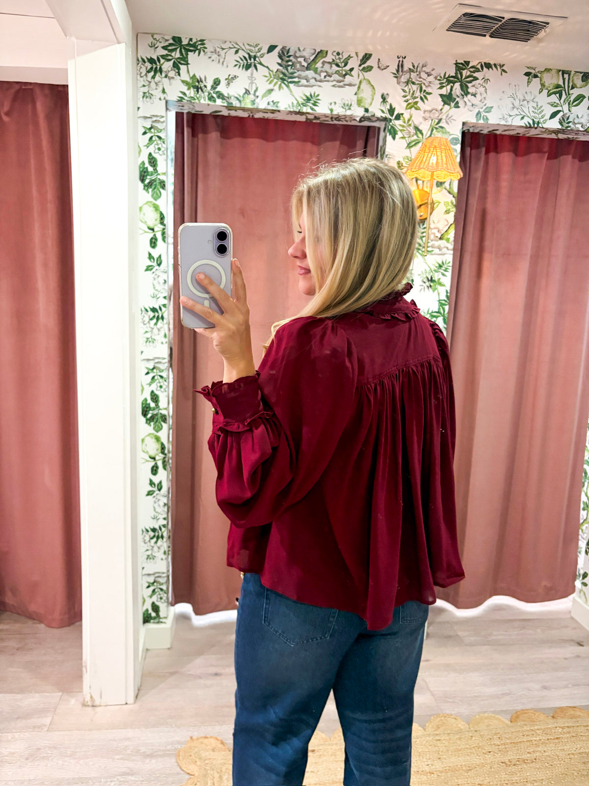 Francesca Puff Sleeve Top-Burgundy