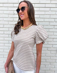 Sunny Stripe Puff Sleeve Top-Beige
