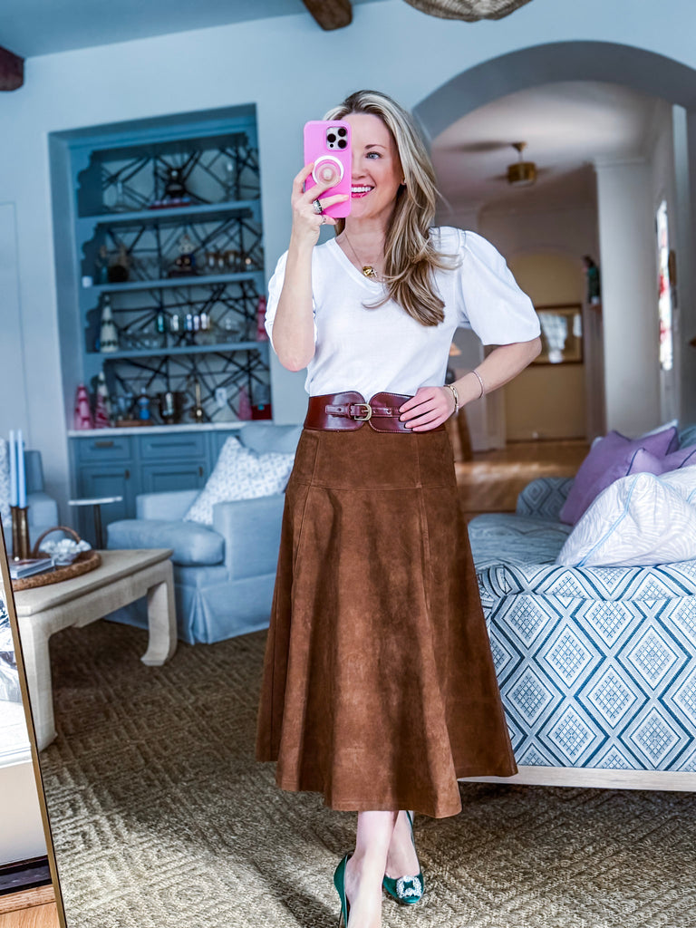 PREORDER: Fashion Walk Faux Suede Midi Skirt