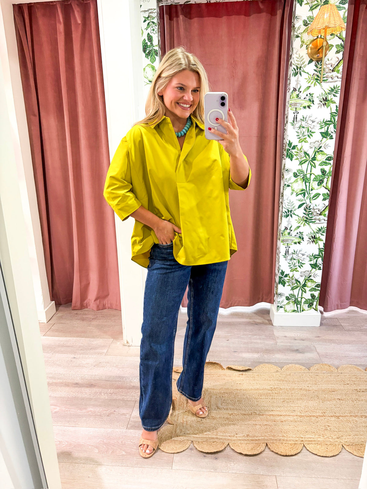 Kaia Oversized Button Down Top-Citron