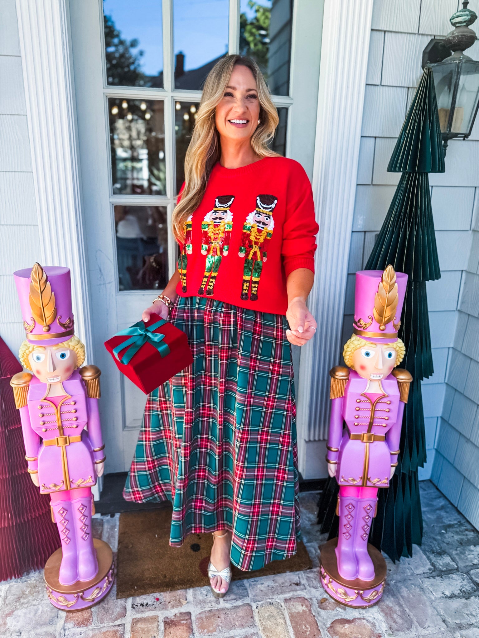 Favorite Time Plaid Midi Skirt-Green