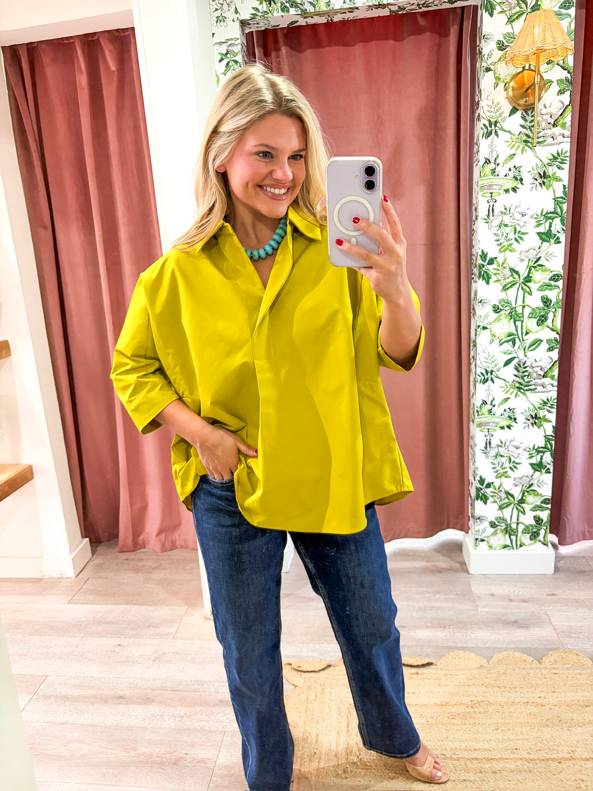 Kaia Oversized Button Down Top-Citron