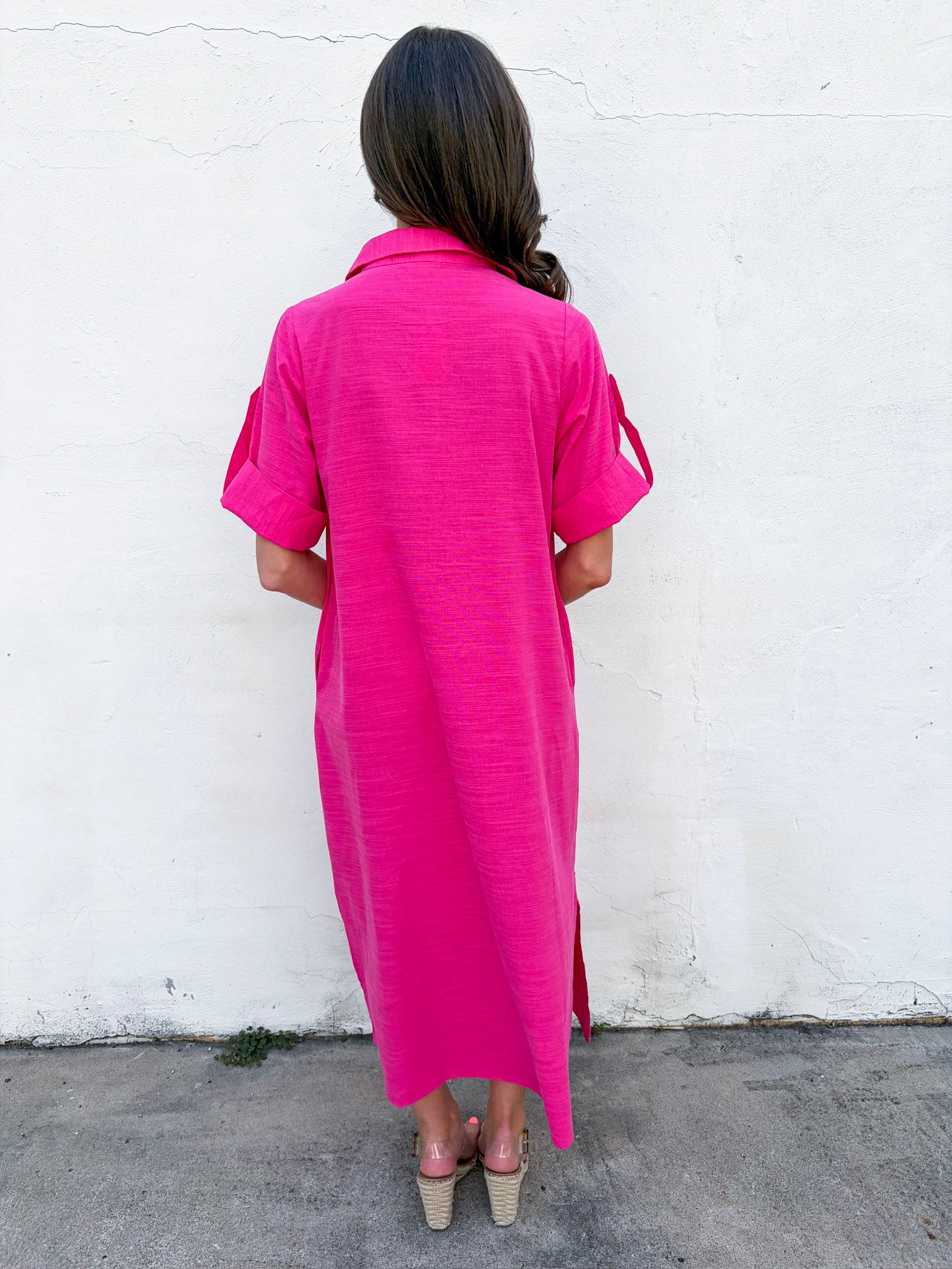 Weekend Chic Woven Midi Dress-Fuchsia