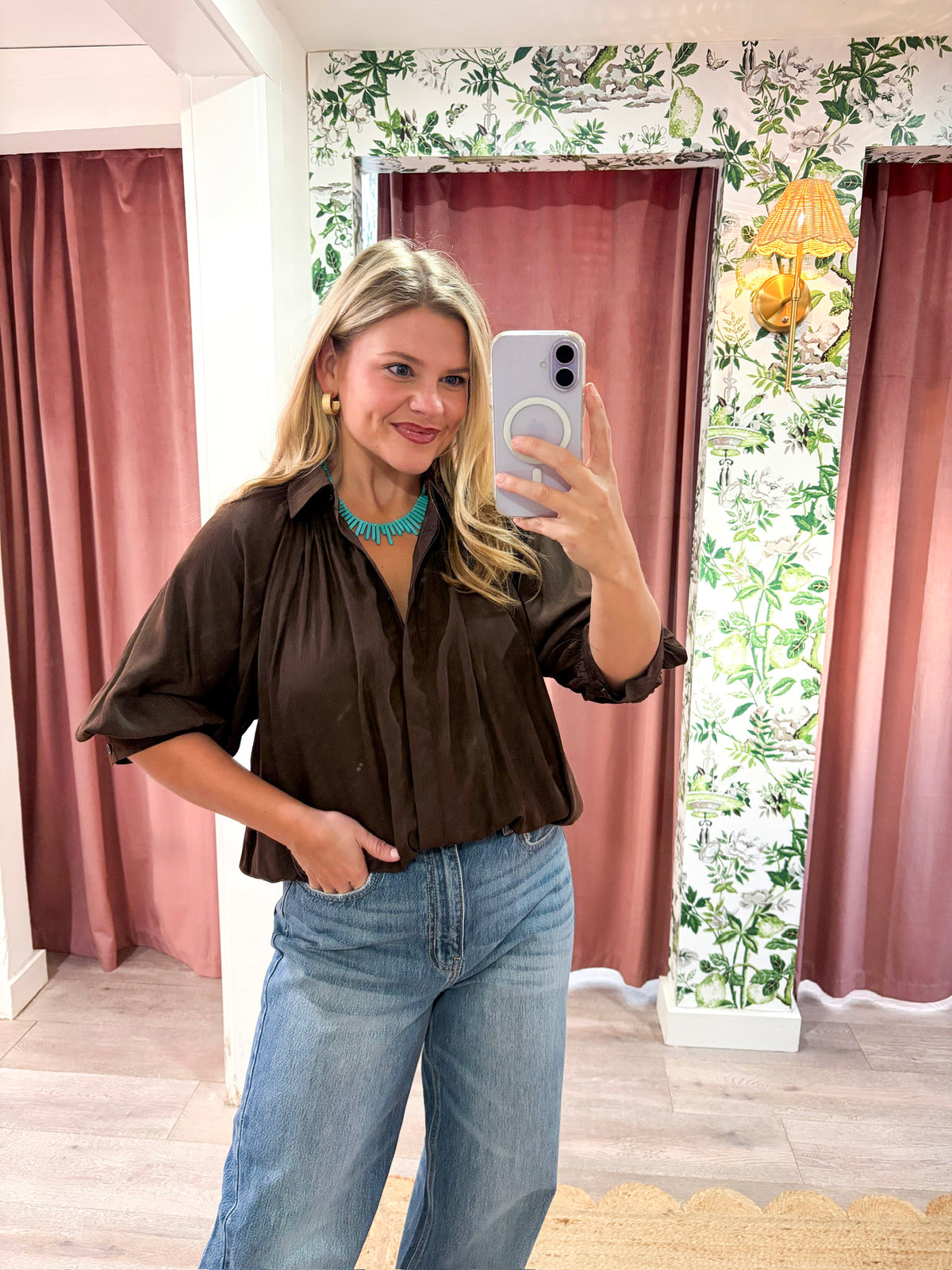 Yvette Puff Sleeve Top-Brown