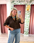Yvette Puff Sleeve Top-Brown