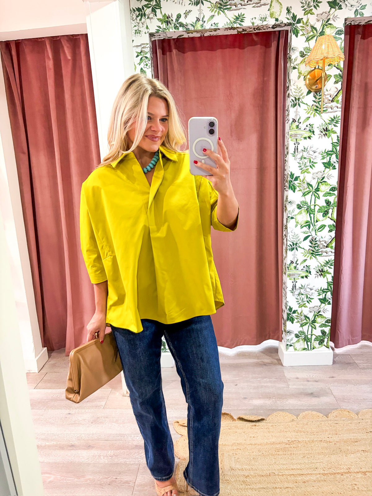 Kaia Oversized Button Down Top-Citron