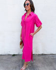 Weekend Chic Woven Midi Dress-Fuchsia