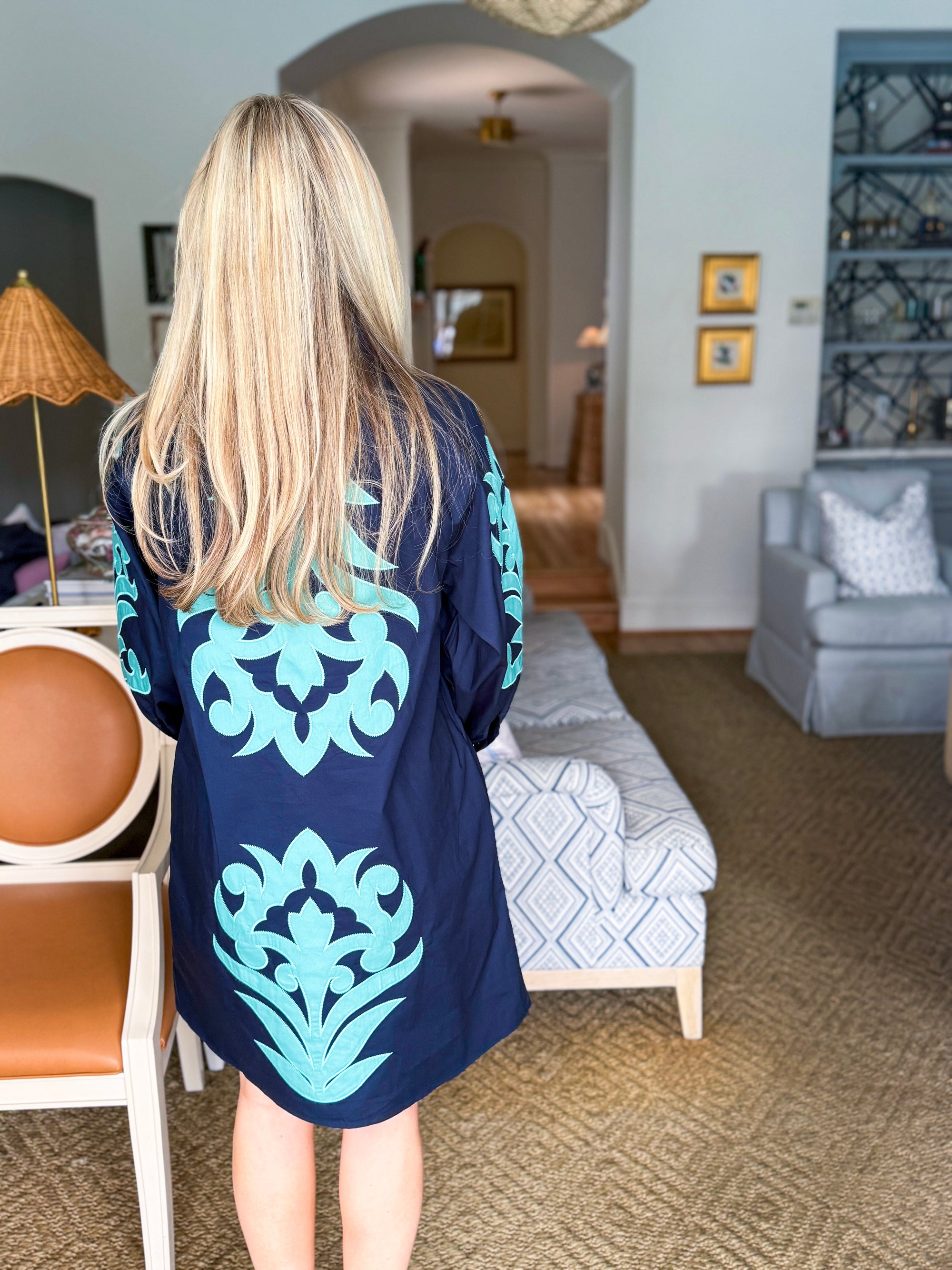 Isla Floral Baroque Dress-Navy