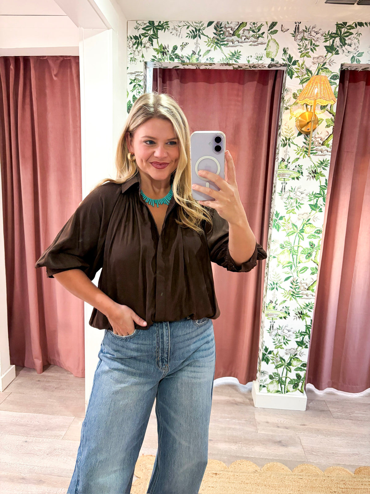 Yvette Puff Sleeve Top-Brown