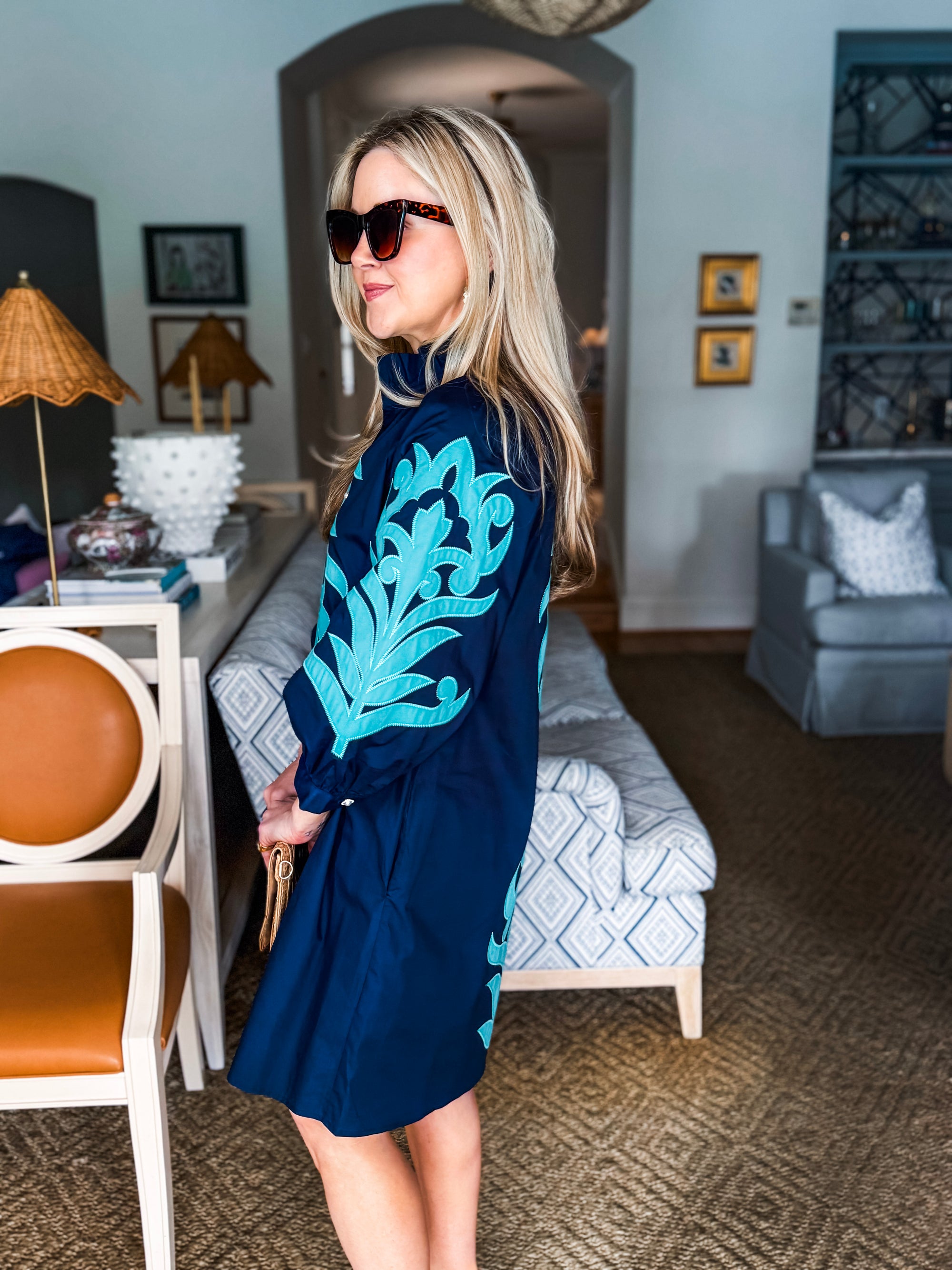 Isla Floral Baroque Dress-Navy