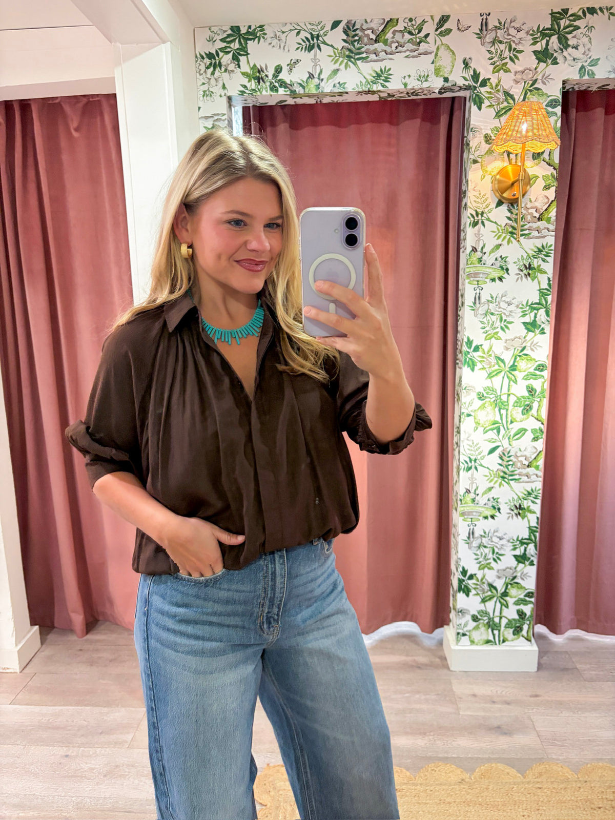 Yvette Puff Sleeve Top-Brown