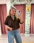 Yvette Puff Sleeve Top-Brown