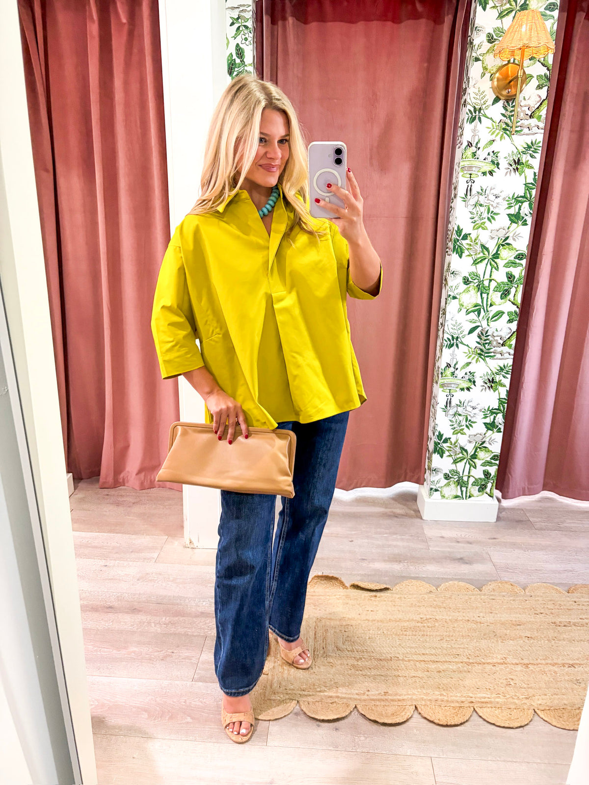 Kaia Oversized Button Down Top-Citron