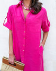 Weekend Chic Woven Midi Dress-Fuchsia