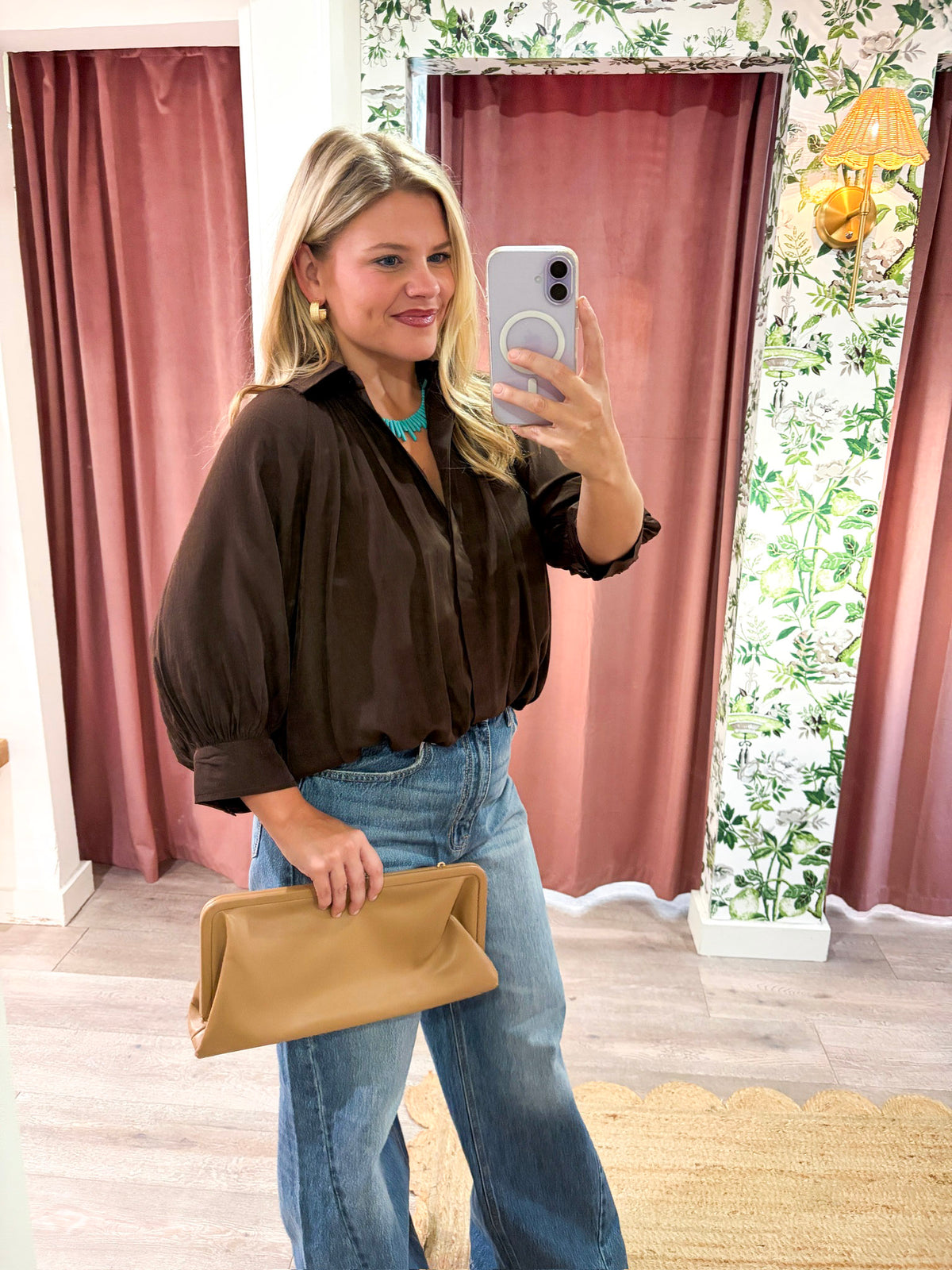 Yvette Puff Sleeve Top-Brown