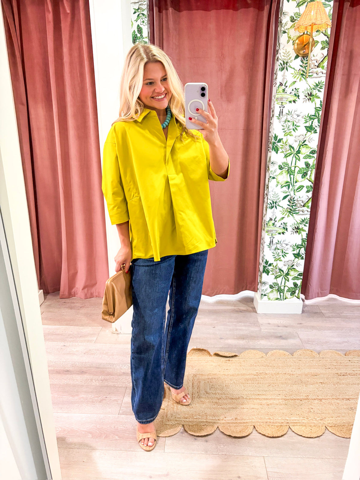 Kaia Oversized Button Down Top-Citron