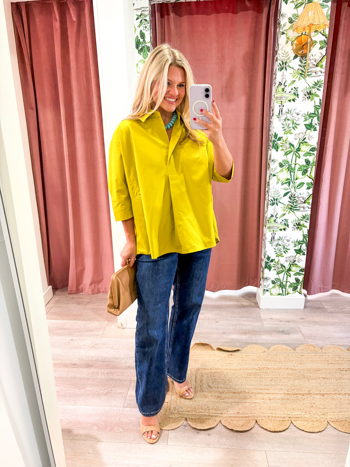 Kaia Oversized Button Down Top-Citron