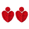 Rattan Heart Earrings- Red