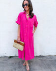 Weekend Chic Woven Midi Dress-Fuchsia