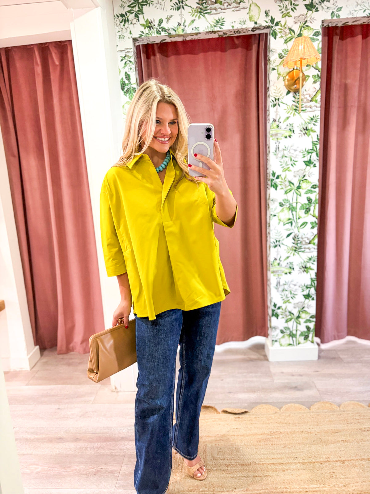 Kaia Oversized Button Down Top-Citron