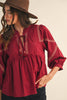 Marfa Bound Embroidered Top-Burgundy