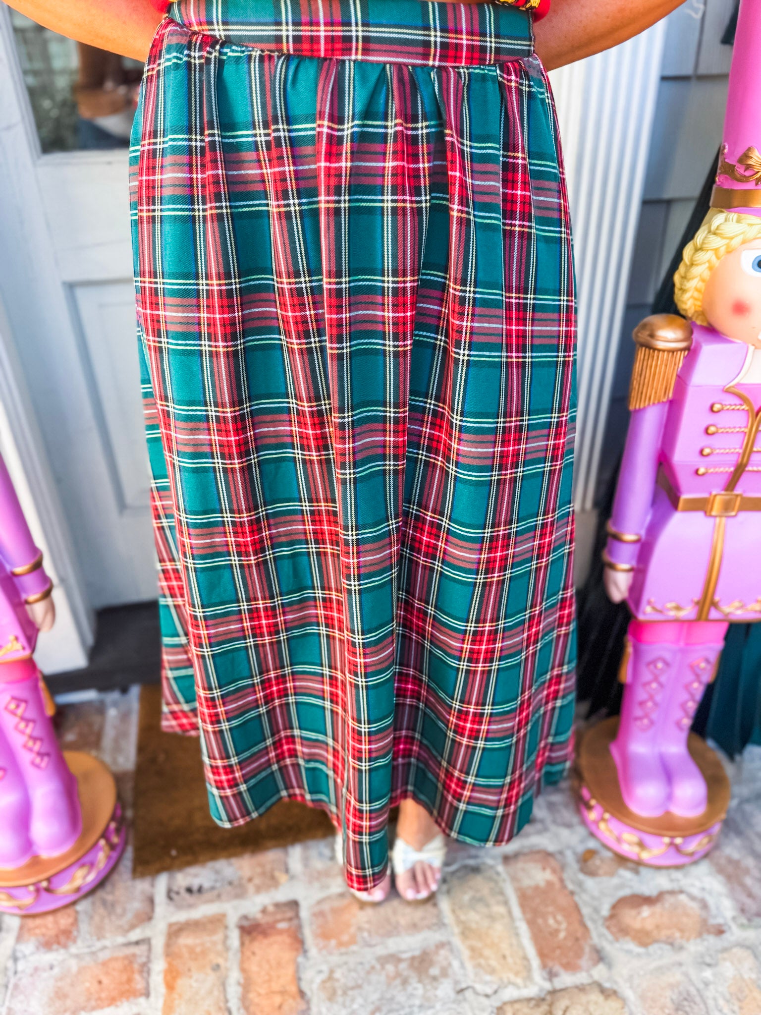 Favorite Time Plaid Midi Skirt-Green