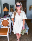 Take it Easy Zipper Mini Dress-Ecru