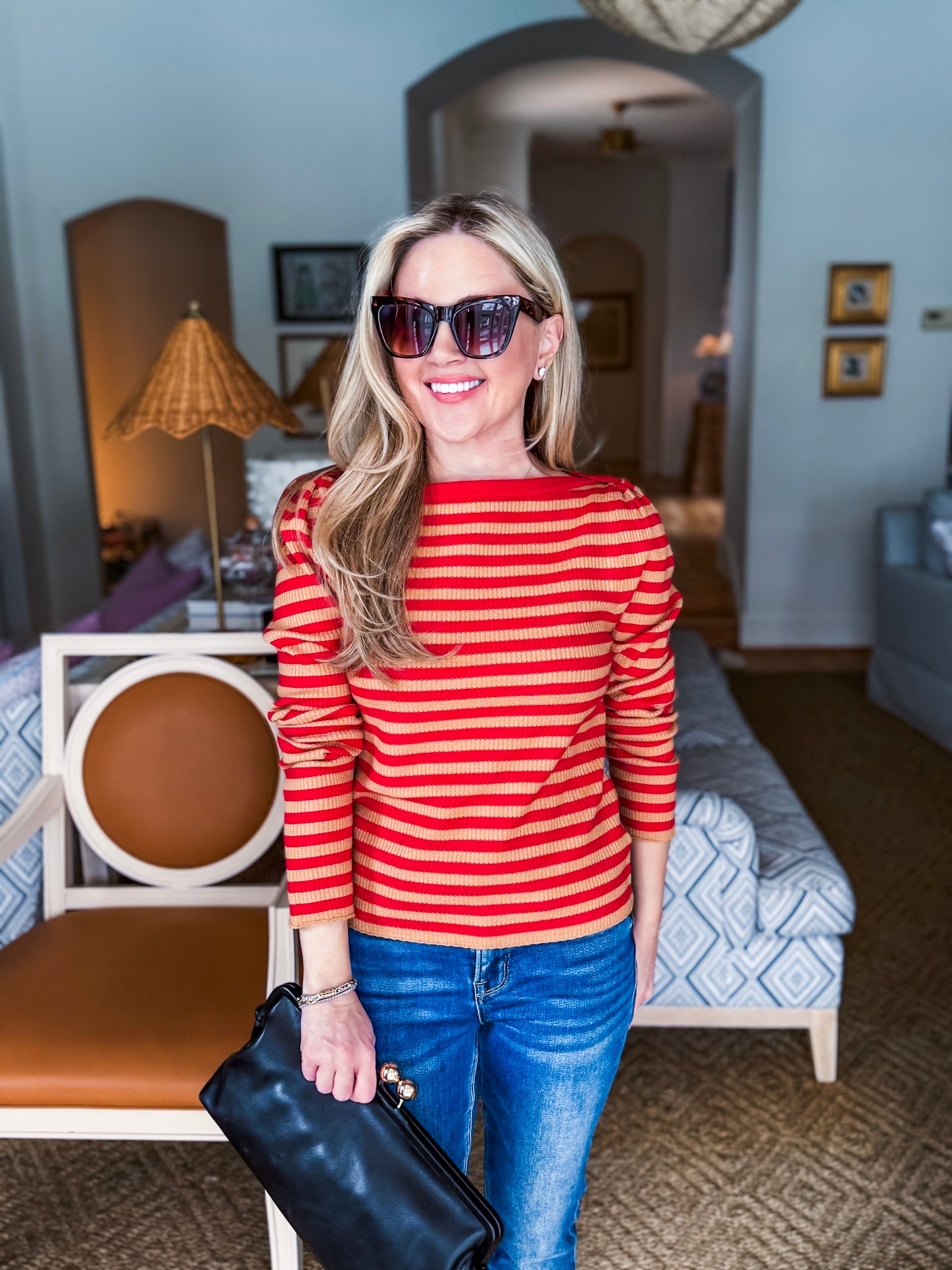 Nantucket Days Ribbed Top-Red/Taupe