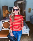 Nantucket Days Ribbed Top-Red/Taupe