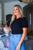 Puffed Sleeve Rib Bodysuit-Black