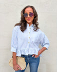 Mattie Striped Ruffle Hem Top-Blue