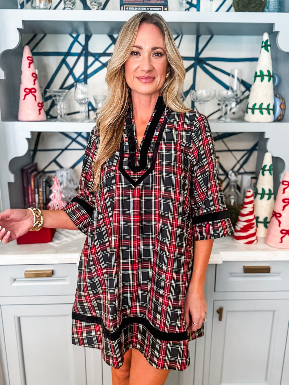 Holiday Cheer Plaid Mini Dress-Black