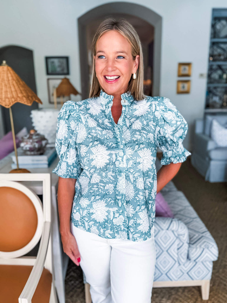 Bluebell Charm Floral Top-Forest