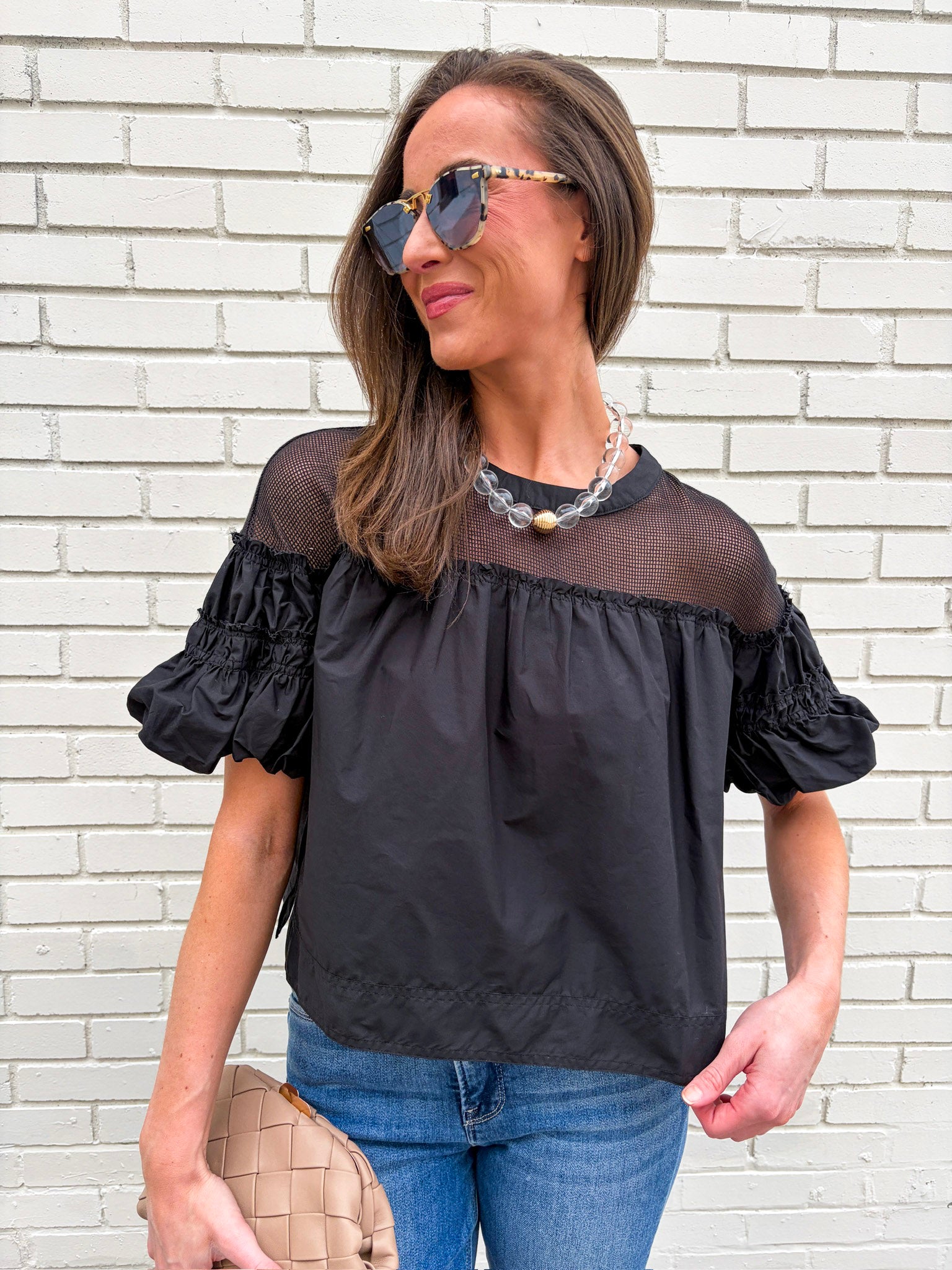 Sheer Romance Bubble Top-Black