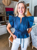 Whirlwind Romance Poplin Top-Navy