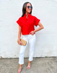 Timeless Touch Collar Top-Red