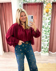 Francesca Puff Sleeve Top-Burgundy