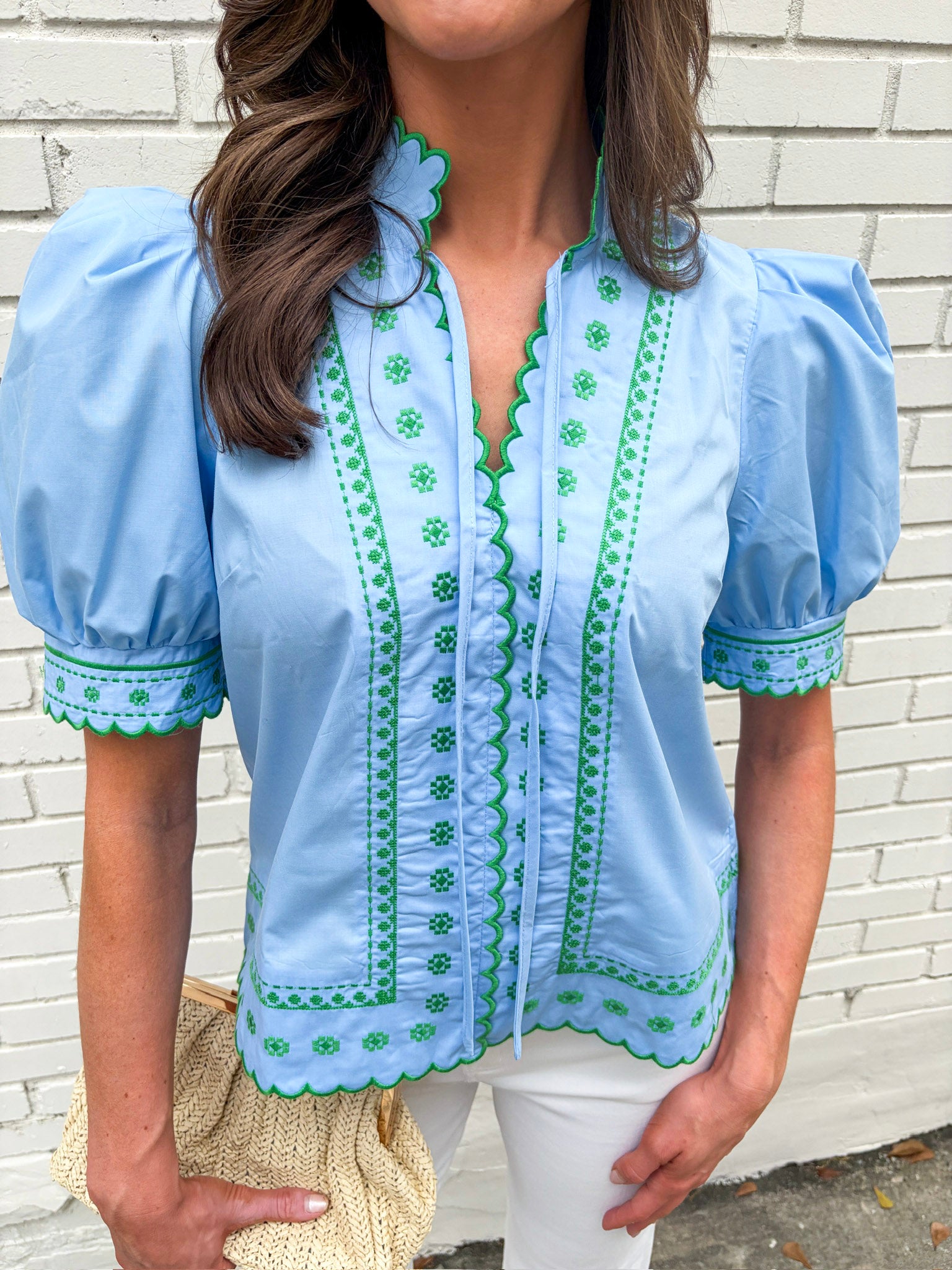 Embroidered Dream Top-Blue