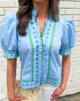 Embroidered Dream Top-Blue
