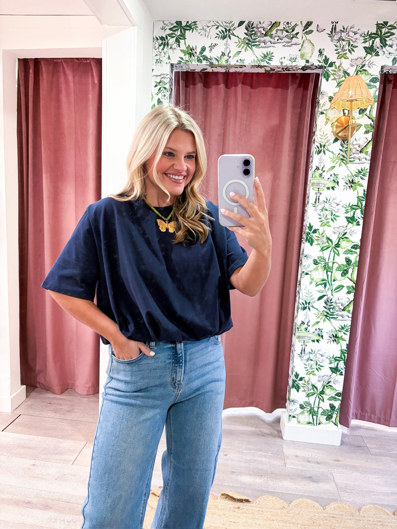 Genevieve Bubble Top-Navy