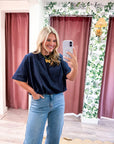 Genevieve Bubble Top-Navy
