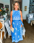 Favorite View Embroidered Skirt Set-Blue