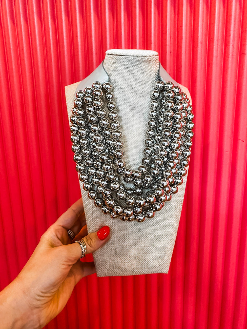 Chunky Beaded Necklace-Rhodium